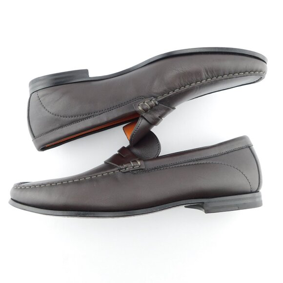 New SANTONI Brown Leather Slip-on Penny Loafers 10 EE main image 7